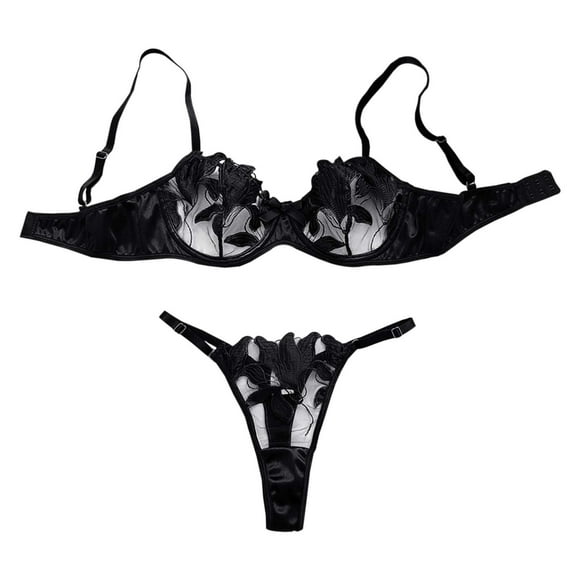 Elegant Floral Embroidery Lingerie Set For Women Sexy Bra And Panty Combo Negligee plus Size