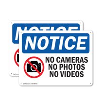 (2 Pack) No Cameras No Photos No Videos OSHA Notice Sign 18 Inch X 12 Inch Indoor / Outdoor Rust-Free Aluminum Metal Signs for Workplace, Workshop, and Construction Site, Made in the