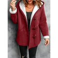 thumbnail image 4 of Women's Fleece Collar Long Sleeve Hooded Button-Down Jacket with Pockets Wine Red XXXL, 4 of 7