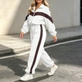 thumbnail image 5 of Smupbvky Tracksuits for Women Set 2 Piece Collared Color Block Zip Jacket Long Sleeve Jogger Pants Casual Fall Outfits (L, White), 5 of 7
