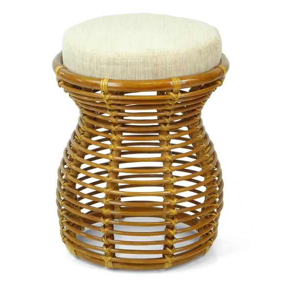 Wickerix Milan Handmade Natural Rattan Wicker Ottoman Stool Vanity Bedroom Fully Assembled, Colonial Color