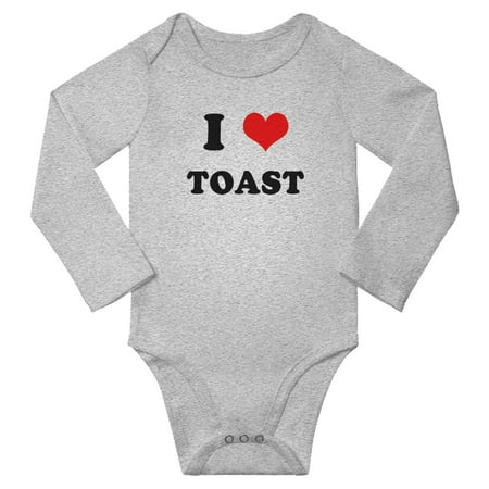 

I Heart Toast Love Food Baby Long Rompers (Gray 3-6 Months)