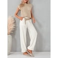 thumbnail image 7 of Arvbitana Women 2Pcs Knit Outfits Short Sleeve Crew Neck T-shirt with Pocket + Solid Color Long Pants Sets Daily Loungewear Streetwear Clothes, 7 of 7