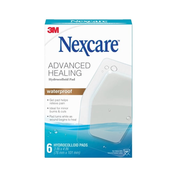 Nexcare Advanced Healing Waterproof Hydrocolloid Pads, 3 in x 4 in, 6 count