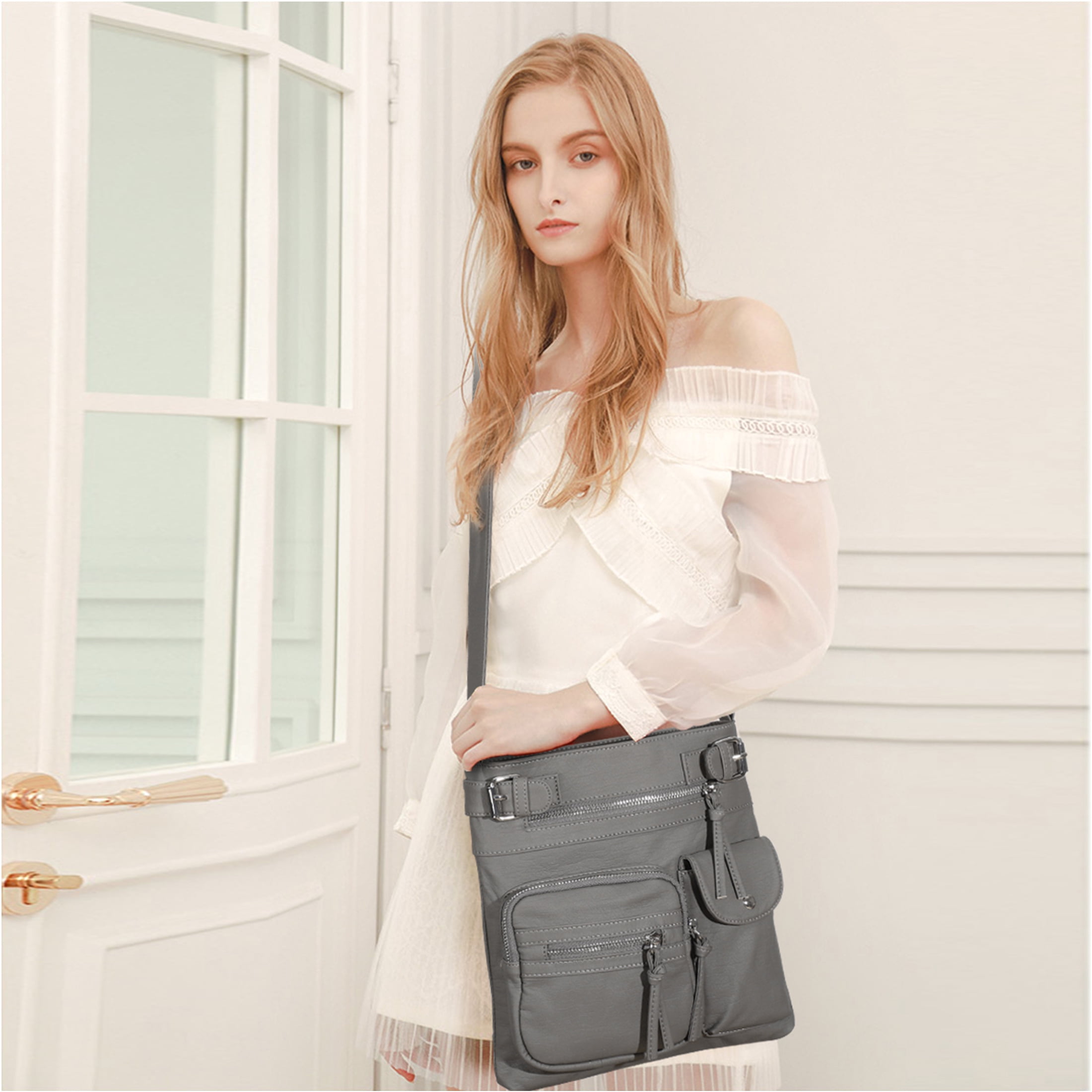 KL928 Crossbody Bags for Women Multi Pocket Shoulder Bags Medium Travel Purses  Soft PU Leather