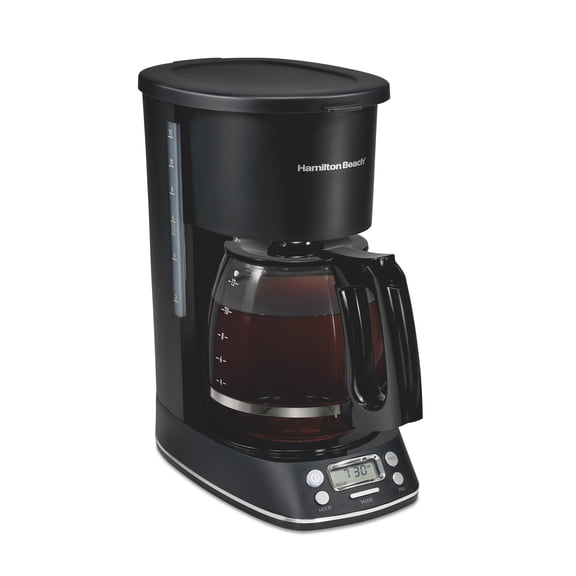 Hamilton Beach 12 Cup Programmable Coffee Maker, Glass Carafe, Black with Chrome Accents, 43690J