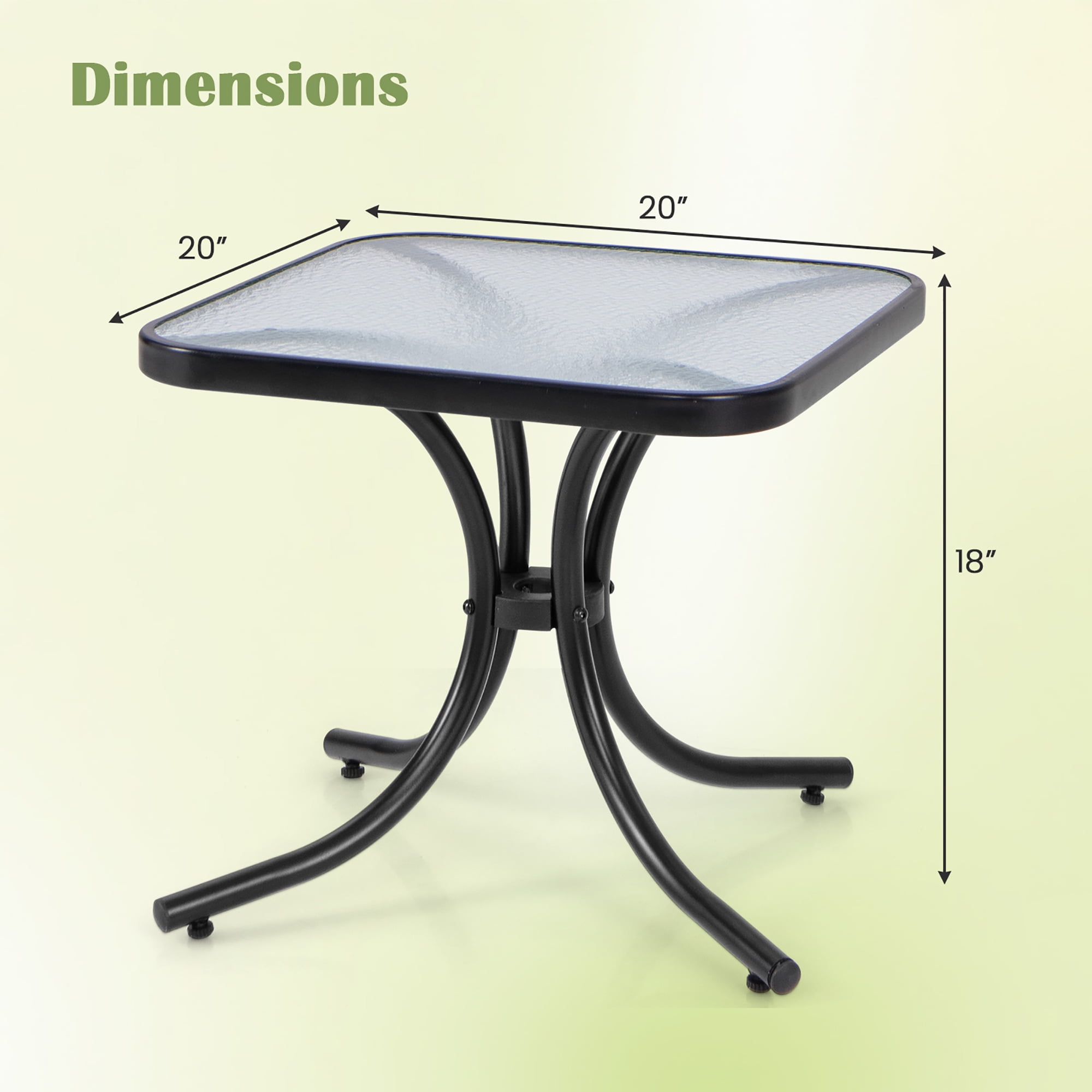 Gymax Outdoor Side Table Square Patio Table w/ Tempered Glass Top Small Coffee Table