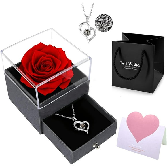 SHSLING Mothers Day Gifts for Mom, Birthday Gifts for Women Preserved Red Real Rose with Necklace Eternal Flowers Rose Gifts for Girlfriend Her Wife on Valentines Day Birthday
