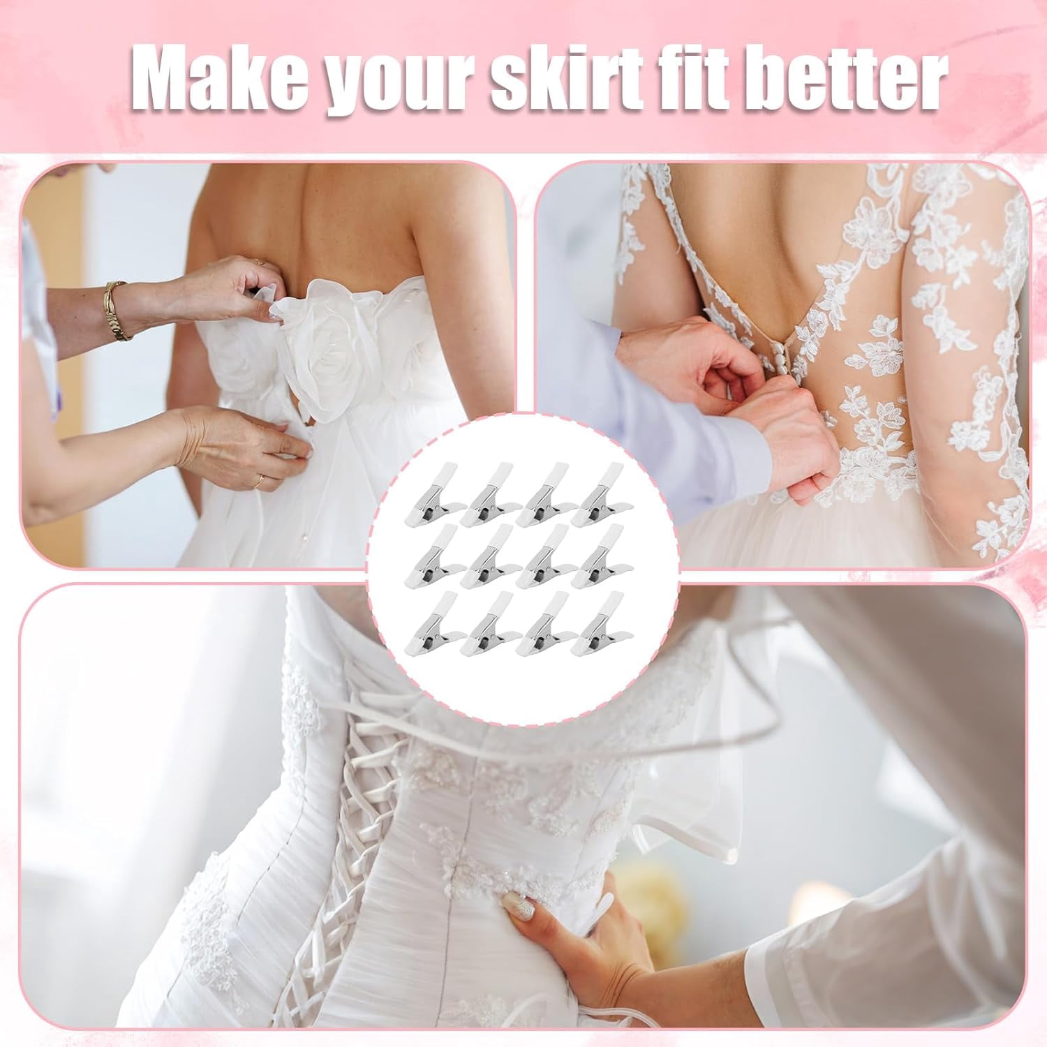ABPETE 12pcs Dress Clips, 10.6cm/4.17in Durable Dress Tightener Clips Bridal Cinch Clothing Fixed Clamps for Seamstress Mannequin Salespeople Fashion Designers & Photographers