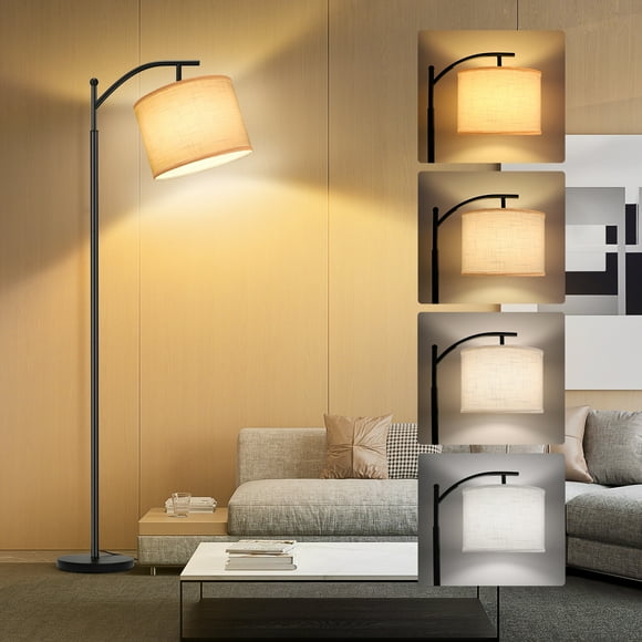 OUTON 63" Floor Lamp with 3CCT LED Bulb, Modern Standing Lamp with Hanging Linen Shade, Metal Floor Lamp for Living Room, Bedroom(Black)