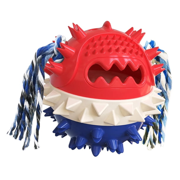 Pelota de goma interactiva para masticar perros con cuerda, juguete indestructible. Rojo blanco azul