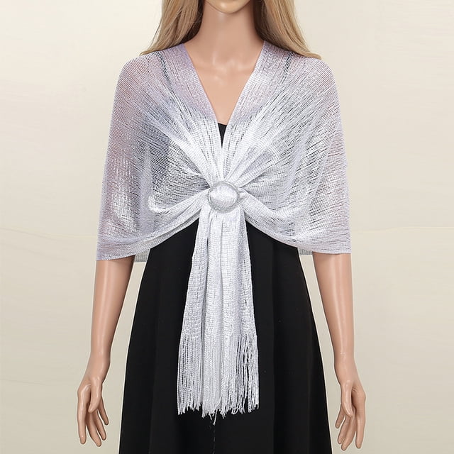 Xiao Hua Chales para vestidos, bufanda para mujer, chal formal para fiesta de noche con hebilla para boda, chal blanco