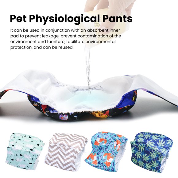 Trayknick Male Dog Diaper Dog Period Diapers,Lightweight Dog Wraps Cartoon Print Fastener Tape Washable Dog Diaper Elastic Trim Dog Belly Band Pet Menstrual Pants