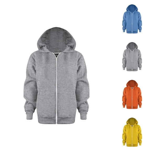 Solid Zip Up Hoodie Sweatshirt Kids Long Sleeve Cardigan Crewneck Casual Jacket Coat for Girls Boys