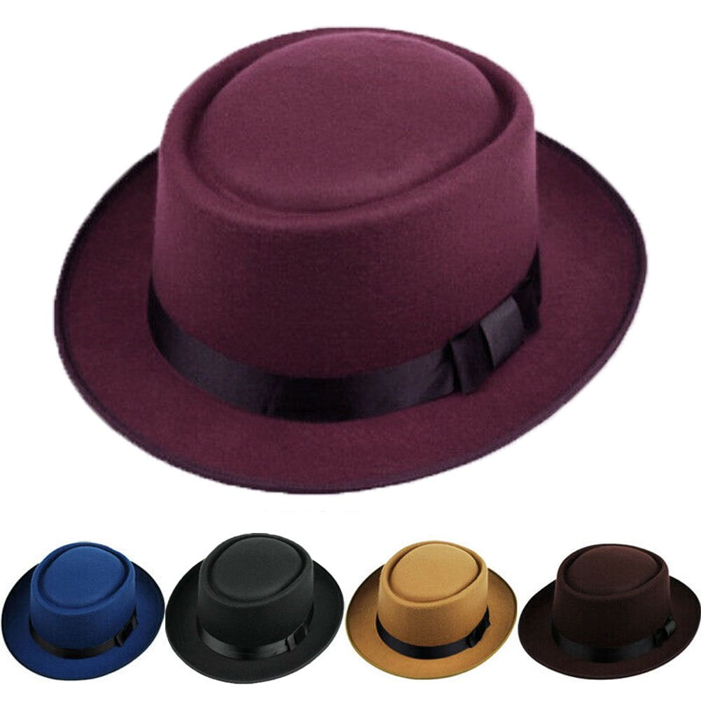 Buy Fedora for Women Wool Felt Boater Hat Flat Top/Pork Pie Style Wide