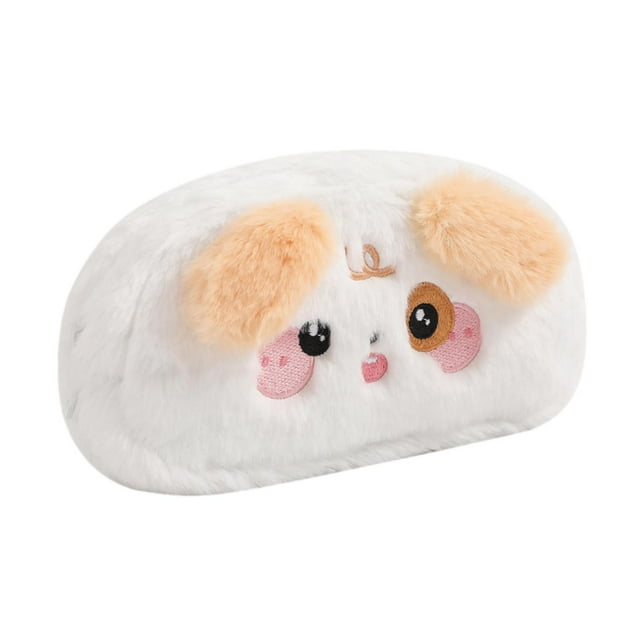 Estuche de peluche con forma de animal, bolsa de papelería, bolsa para guardar bolígrafos, soporte para lápices Blanco caqui
