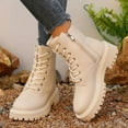 thumbnail image 2 of Rokment Women's Combat Boots With Side Zipper 2025 Winter Fall Fashion Black White Leather Platform Chunky Mid Calf Ankle Booties Beige Size 6.5, 2 of 5