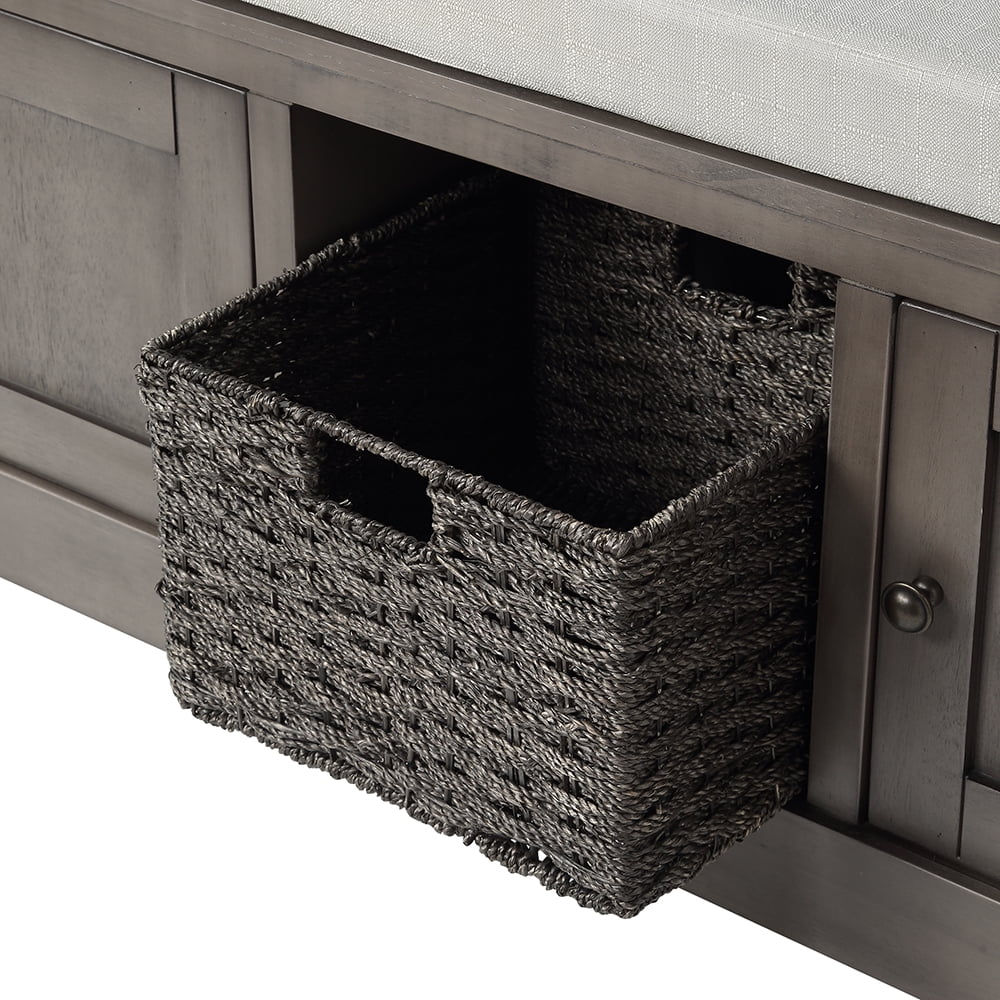 Lowestbest Wood Storage Bench with 2 Cabinets and 1 Basket for Entryway