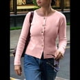 thumbnail image 4 of Suéter Tipo Cárdigan de Punto con Botones, Larga y Cuello Redondo para Mujer Rosa S, 4 of 7