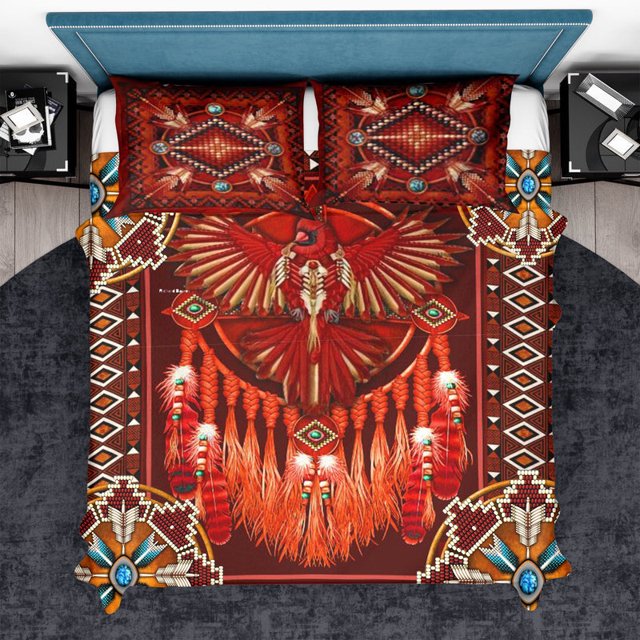 Red Mandala Thunderbird Native American Juego de cama nativo americano Lt10