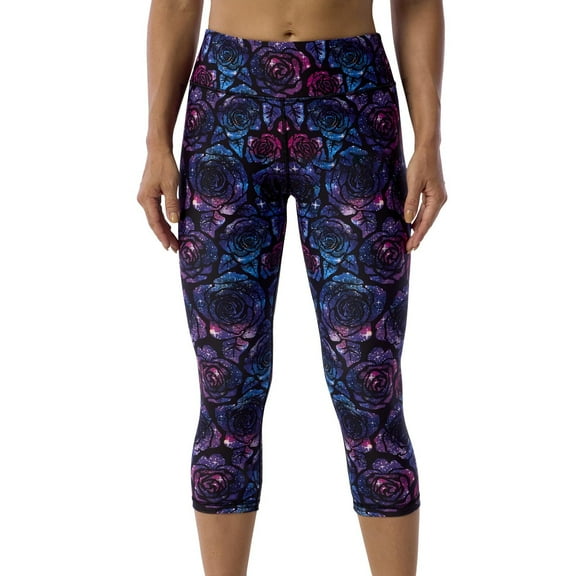 Brythos Women's Cropped Leggings - Printed Cropped Trousers With Pockets,Multicolor,S