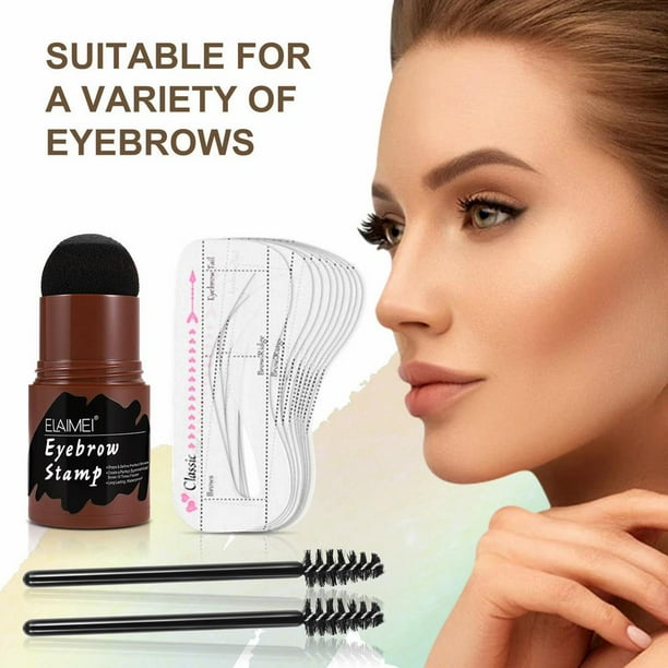 Elaimei Eyebrow Stencil Lit Eyebrow Stamp Shaping Kit One Step Natural Brow Powder, Dark Brown