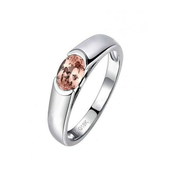 Oval cut 1 Carat Solitaire Morganite Engagement Ring in 14k White Gold affordable morganite and diamond engagement ring