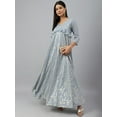 thumbnail image 3 of Janasya Indian Women's Grey Georgette Floral Foil Print Flared Western Dress, 3 of 8