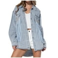 thumbnail image 2 of Pntutb moda mujer Casual bolsillos botón sólido borla diamantes de imitación manga larga tops chaqueta Denim abrigo Pntutb Pntutb-2756, 2 of 9
