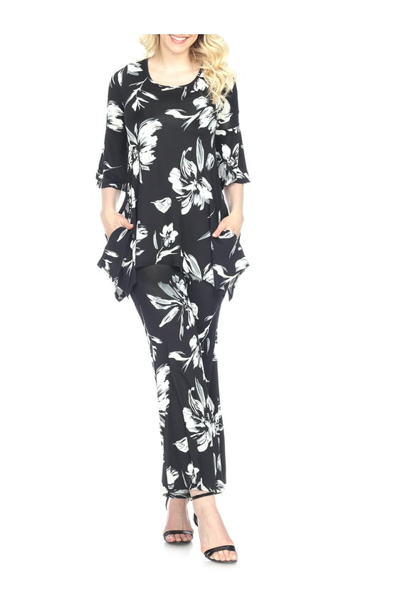 Women's Floral Bell Sleeve Tunic and Palazzo Pant Set