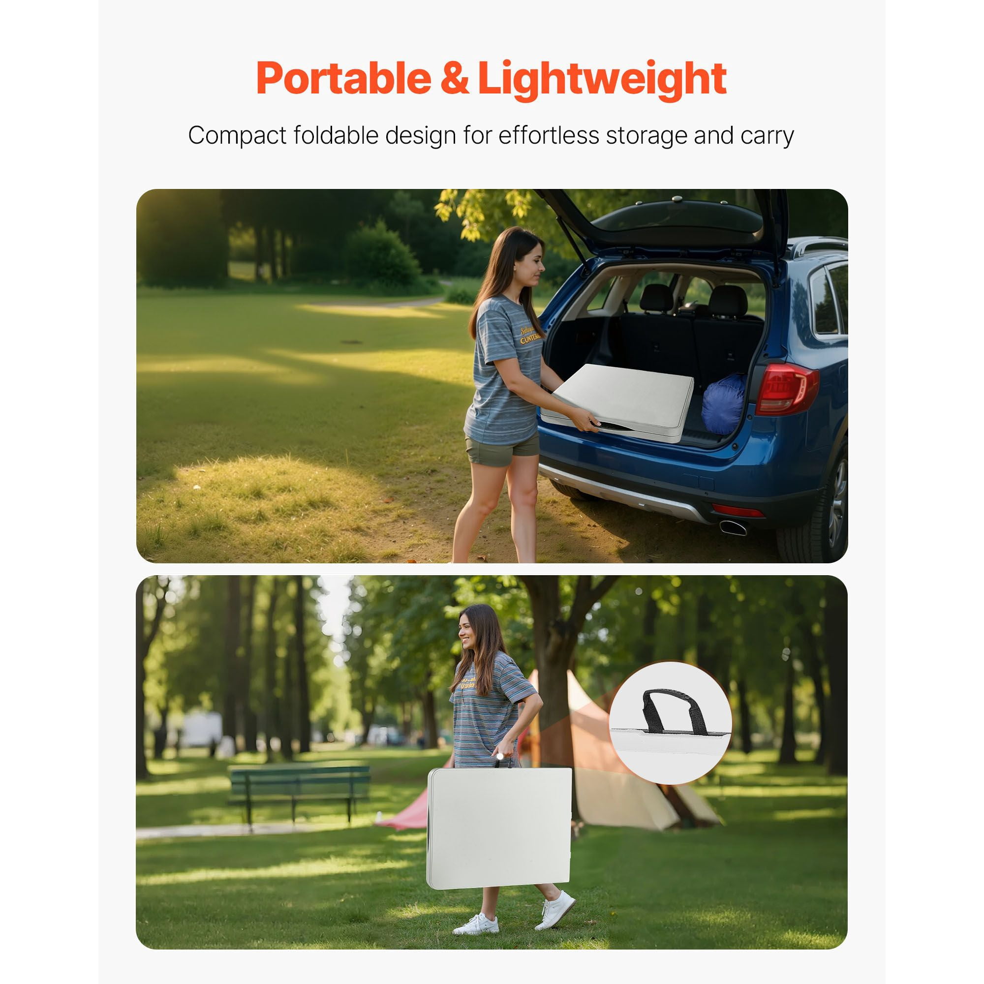 6 FT Fold-in-Half Utility Folding Table, 3.8cm Thick HDPE Portable Rectangle Table Supports 330 LBS, Built-in Handle Locking Legs for Camping Picnic BBQ Wedding Indoor Outdoor