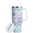 thumbnail image 1 of Boho Flowers White 40 oz Tumbler with Lid and Straw Insulated Tumblers with Handle Travel Coffee Mug Cup Large Water Bottles Cup Fits in Car Cup Holder, 1 of 6