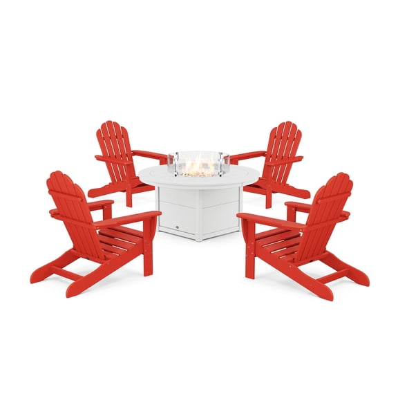 Trex Outdoor Furniture 5-Piece Monterey Bay Oversized Adirondack Conversation Set with Fire Pit Table in Sunset Red