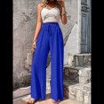 thumbnail image 4 of Pantalones de Salón de Pierna para Mujer, Cintura Alta, Ajustables, con Nudo de Lazo, Holgados. Azul M, 4 of 10