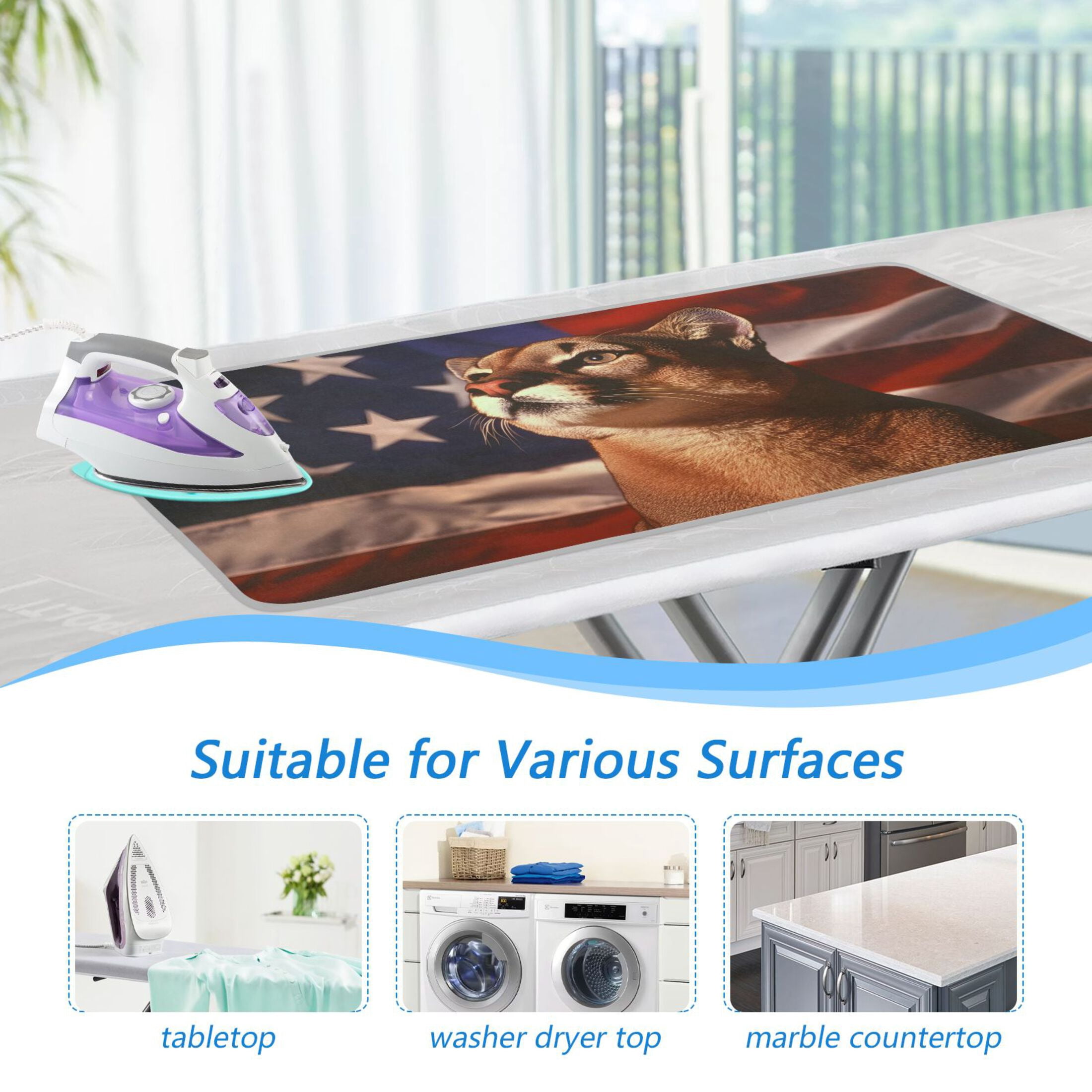 Lion Sit Front Of Flag Ironing Mat Blanket Portable Travel Ironing Pad Heat Resistant Pad 47.2" x 27.6”