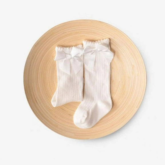 Toddler Girls White Knee High Socks with Bows 2-4Y