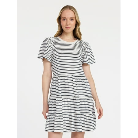 Time and Tru Women's and Women’s Plus Cotton Swing Dress with Short Sleeves, Sizes XS-4X