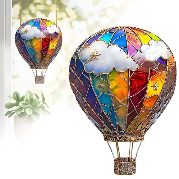 HIBIBUD Hot Air Balloon Solar Lantern with Flickering Flame Light,Outdoor Solar Hanging Lights Waterproof for Garden Yard Farmhouse Patio Pathway Decoration (1pcs)
