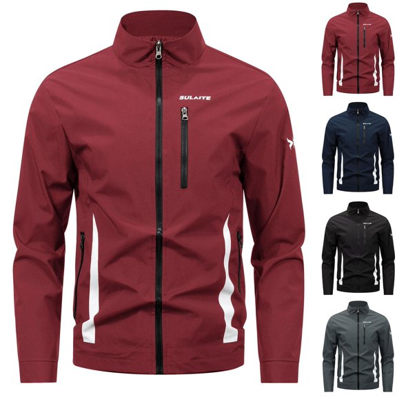 PNTUTB Men's Fashion Jacket Full Zip Stand Collar Long Sleeve Coat Color Block Casual Comfort Windproof Versatile Outwear with Pockets