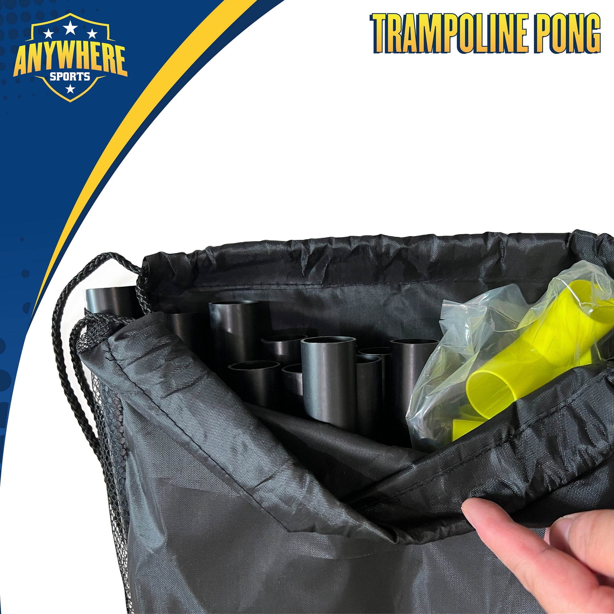Anywhere Sports: Trampoline Pong - 10pc Portable Table Tennis Game Set, Bouncy Surface, Paddles-Balls-Carry Bag, In-Outdoor, Kids 3+, 1 - 2 Players