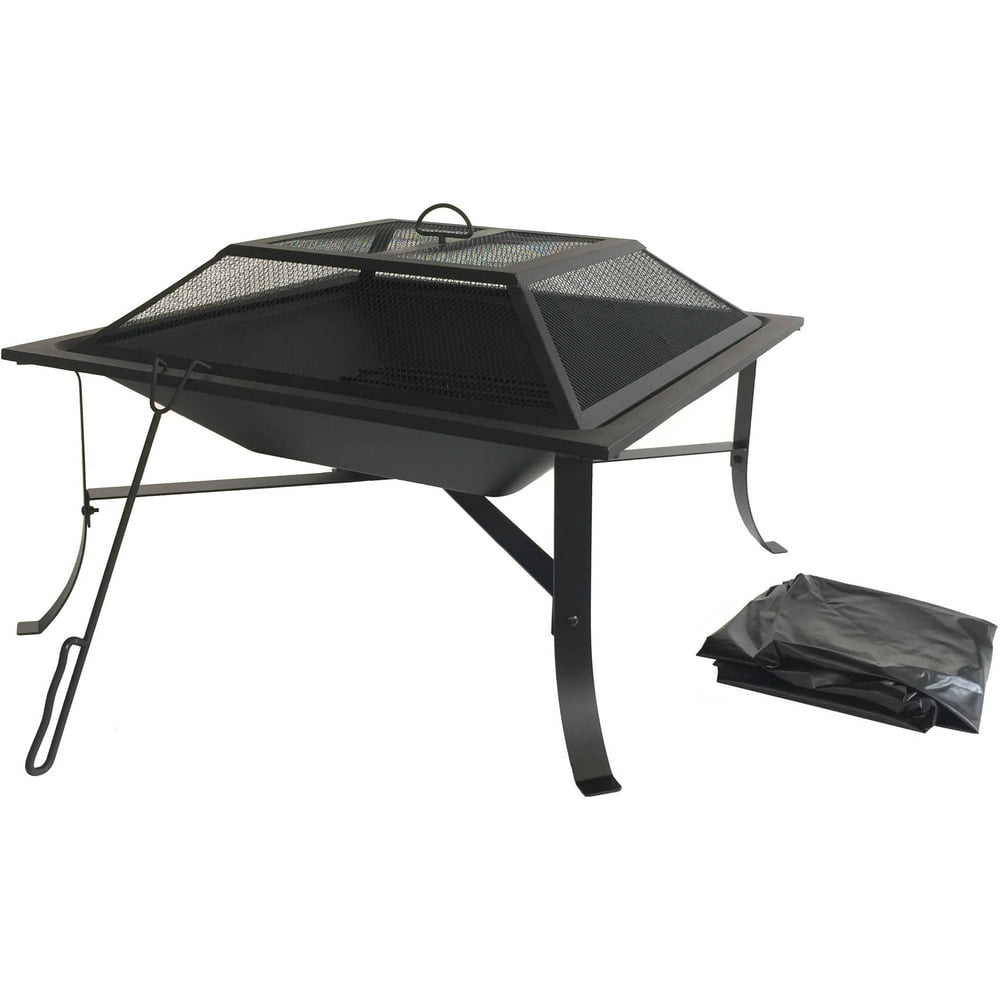 Mainstays 30" Square Fire Pit with Screen, Poker, and Cover
