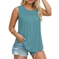 thumbnail image 2 of Plus Size Tank Tops Womens Fashion Pleated Tees Trendy Comfy Crewneck Shirts Teal Blue 2XL, 2 of 7