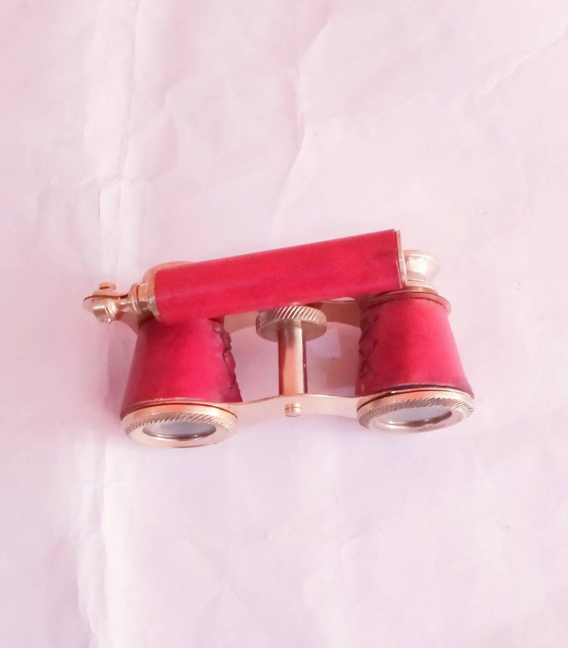 Vintage Nautical Brass Binoculars Red Binoculars with leather Box Leather Brass item