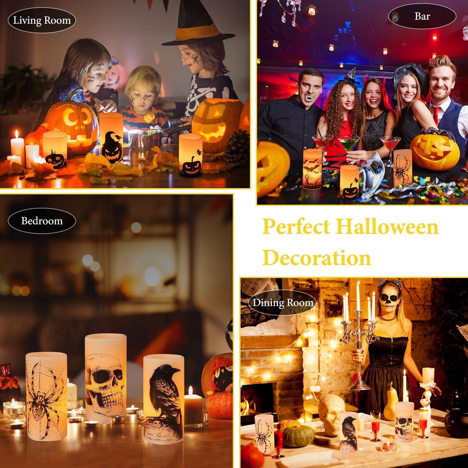 3Pcs Halloween Candle Lamp Set Timer Battery-Operated Warm Light for Party Decor
