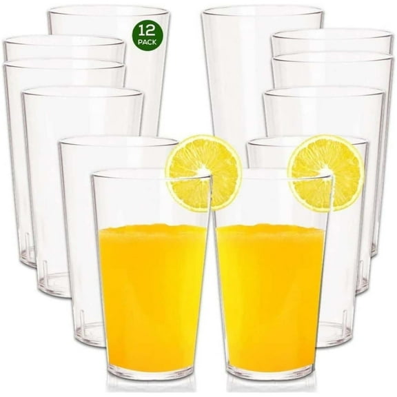 Topboutique 12 Pcs Hard Plastic Cups,11 oz Tumblers Water Glasses,Unbreakable Drinking Cup,Stackable Water Cups for Wedding, Party & Everyday Use (Clear)