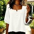 thumbnail image 3 of Guluxicc Women's Plaid Blosures Plus Size Loose Scoop Neck Short Bubble Sleeve Tops for Everyday Wear Spring Summer Casual Outfits, 3 of 4