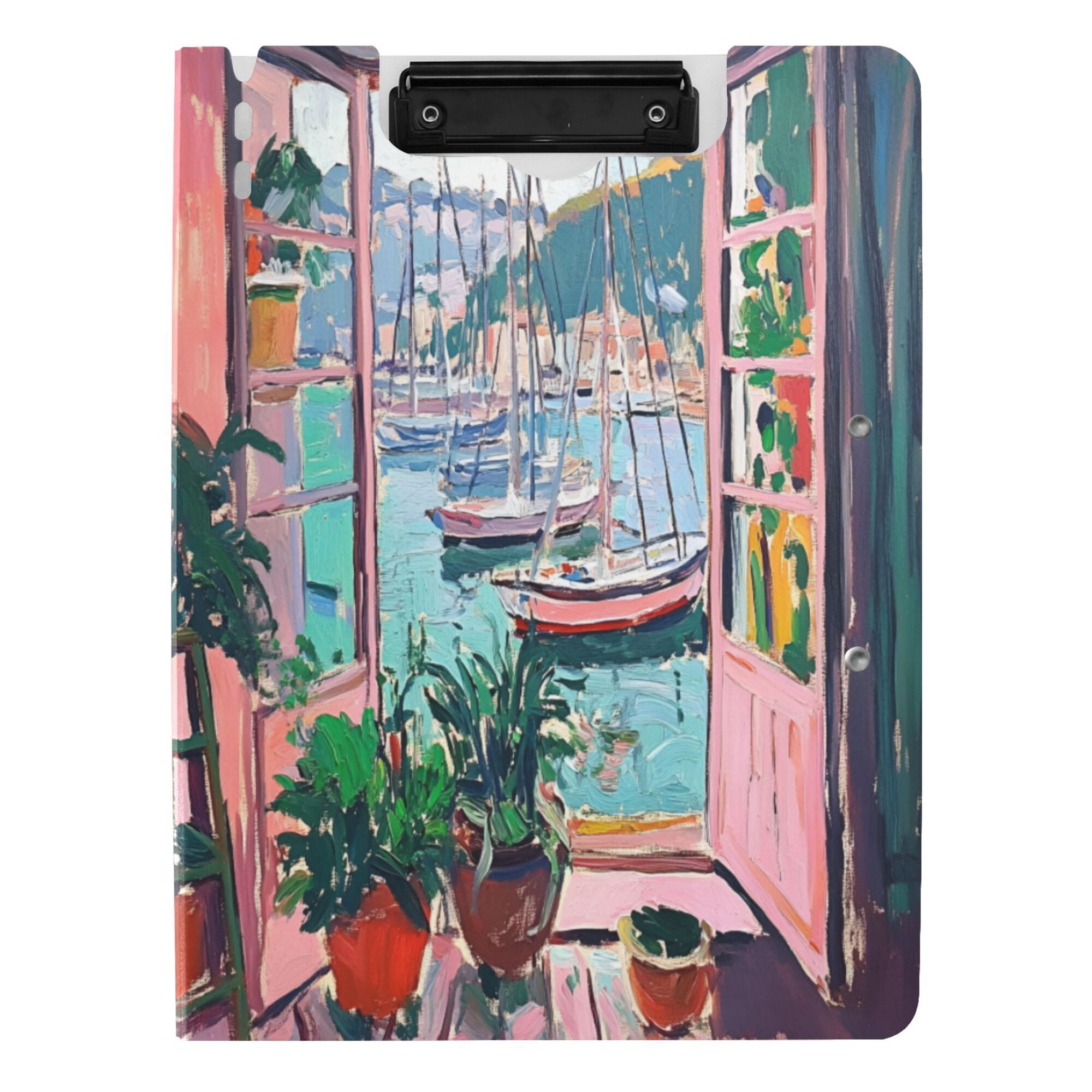 FORMRS A4 Clipboard Folder with Pen Holder Horizontal Foldable School Office Binder, Pink Door