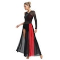 thumbnail image 3 of inlzdz Women's Color Block Lyrical Dance Dress Mesh Maxi Dresses Modern Contemporary Dancewear Black&Red L, 3 of 7