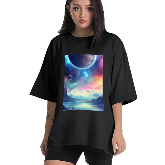 Plus Size Shirt for Women Black Tops for Women Short Sleeves Shirt for Women Galaxy T Shirt Crewneck Shirt for Women XS