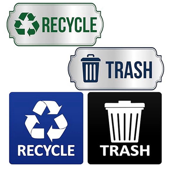 Trash and Recycle Stickers for Bins,4-Piece Set Waterproof Self Adhesive Recycling Stickers for Trash Cans Waste Signs